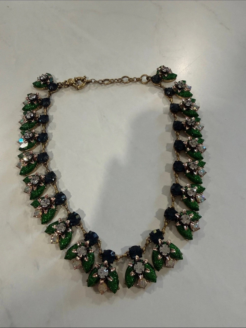 J.Crew Brûlée Crystal Statement Necklace Green & Black